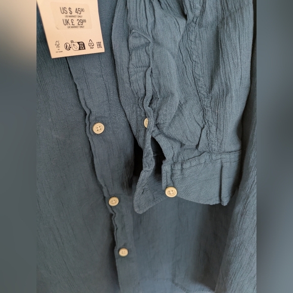 NWT Zara Lightweight Cotton Button Down Long Sleeve Gauze Blouse Top - Picture 4 of 8